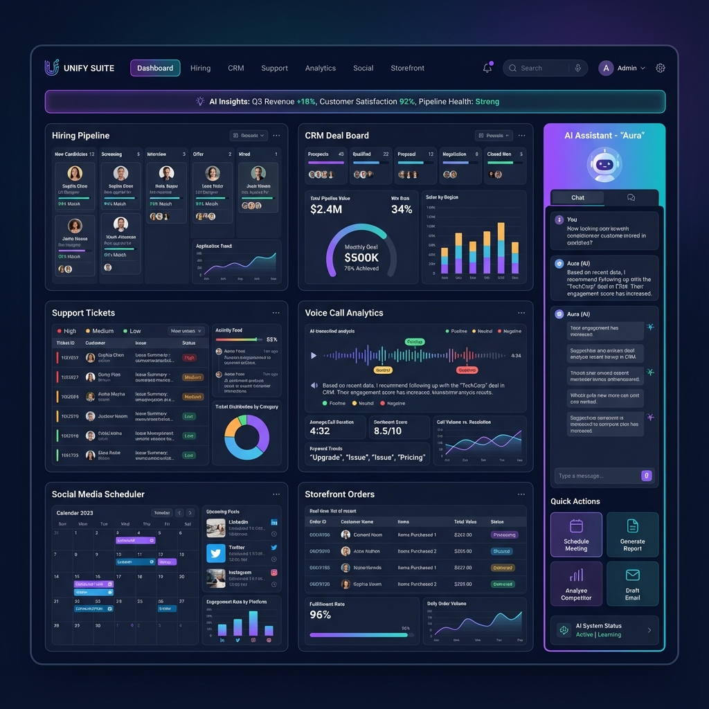 Flinkk unified AI business dashboard showing multiple modules